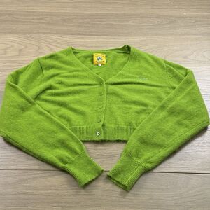 Unif Sweater Women XL Moda Cardigan Cropped Angora Blend Embroidered Logo